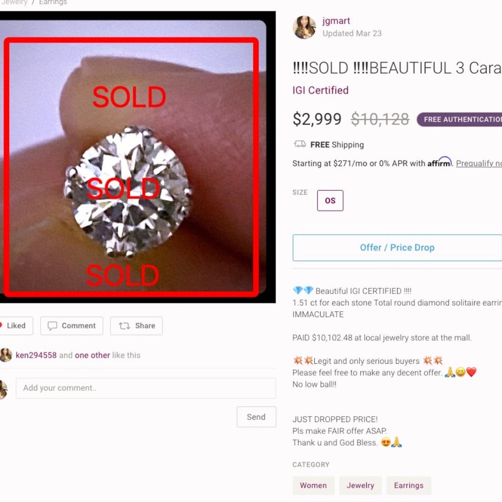 ‼️‼️SOLD ‼️‼️BEAUTIFUL 3 Carat Diamond